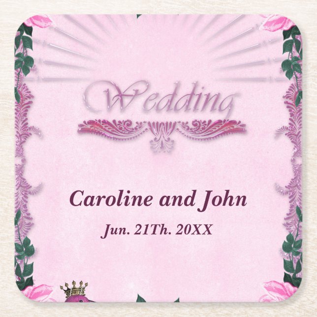 Wonderful pink roses  square paper coaster (Front)