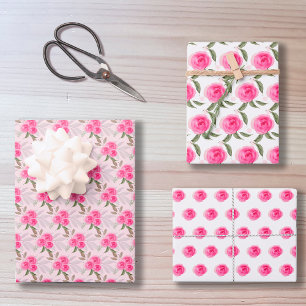 Wonderful Pink Roses Watercolor Art Pattern Wrapping Paper Sheet