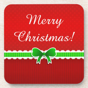 Wonderful Red Green Christmas Design Custom Text Coaster