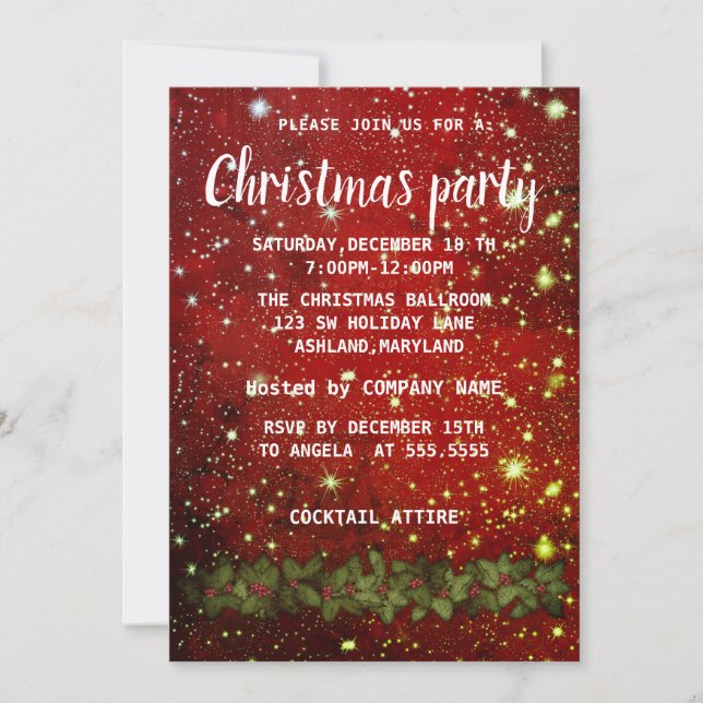 Wonderful Red Sparkly Christmas  Invitation (Front)