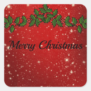 Wonderful Red Sparkly Christmas Square Sticker