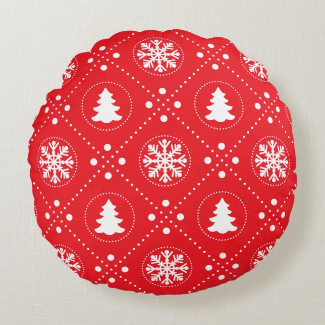 Wonderful Red White Christmas Pattern Round Cushion (Front)