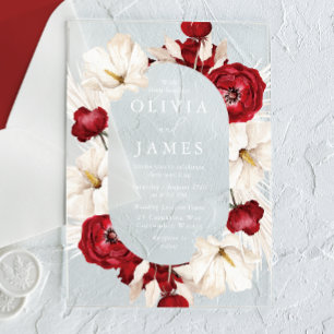 Wonderful Red & White Flowers Beautiful Wedding Acrylic Invitations