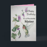 Wonderful Sister Birthday Hummingbird Garden Card<br><div class="desc">Celebrate your sister's birthday with a lovely hummingbird color card. Elegant and stylish,  the garden design was created with soft colors of cream,  green and pink. Perfect for a woman who loves chic pictures of charming birds and beautiful gardens.</div>