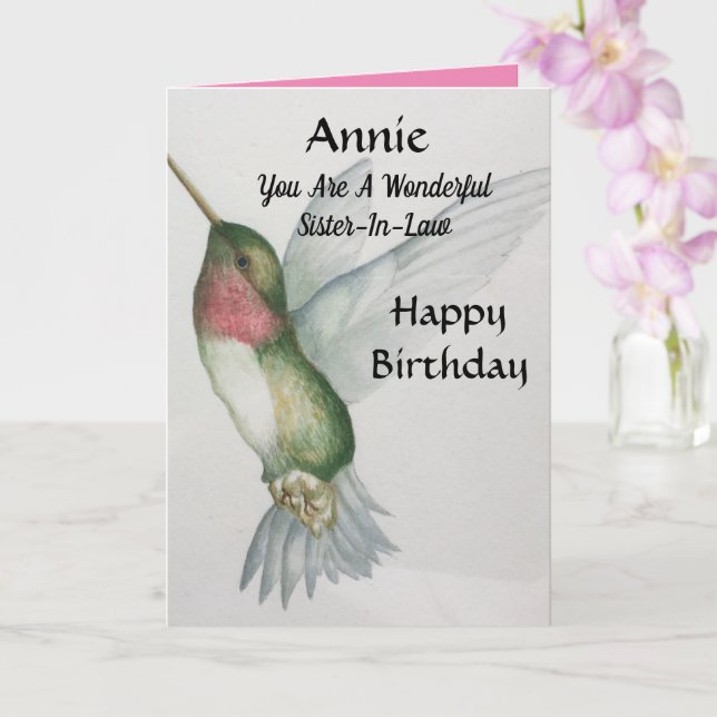 Wonderful Sister-In-Law Birthday Sweet Hummingbird Card (Orchid)