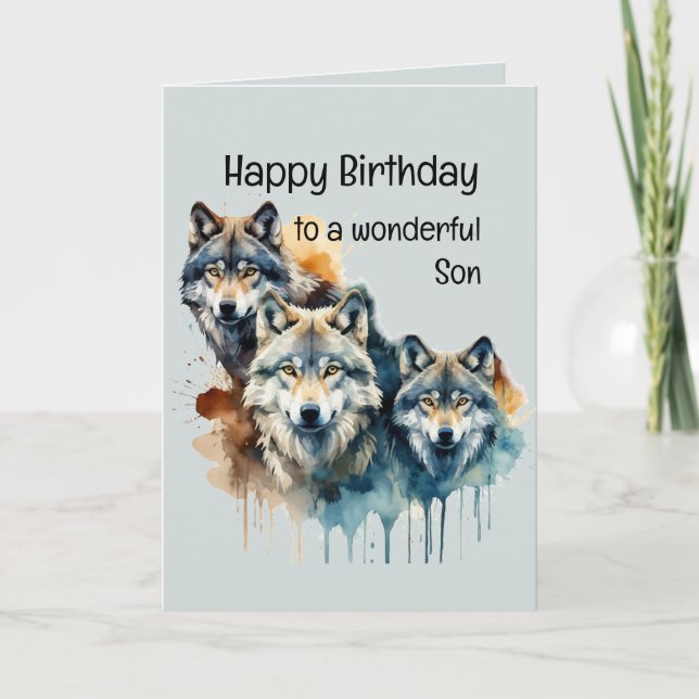 Wonderful Son Birthday -Wolf and Pack Quote Card (Front)