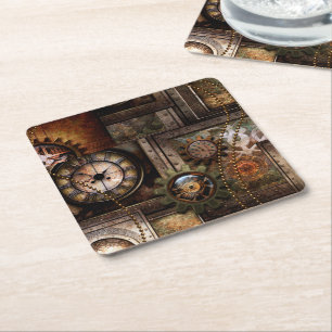 Wonderful steampunk design square paper coaster