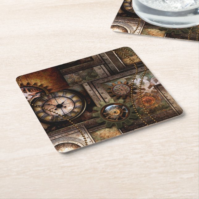 Wonderful steampunk design square paper coaster (Angled)