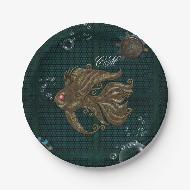 Wonderful steampunk fish. paper plate (Front)