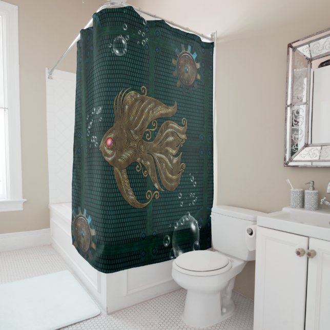 Wonderful steampunk fish. shower curtain (In Situ)