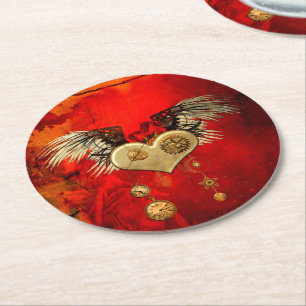 Wonderful steampunk heart round paper coaster