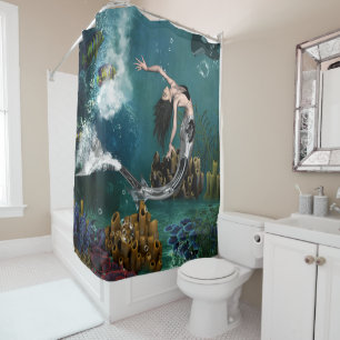 Wonderful steampunk mermaid shower curtain