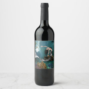 Wonderful steampunk mermaid wine label