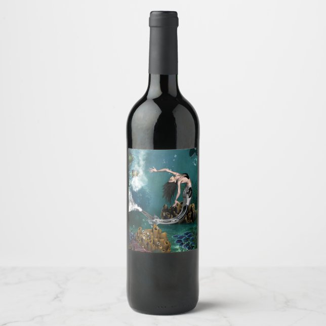 Wonderful steampunk mermaid wine label (Front)
