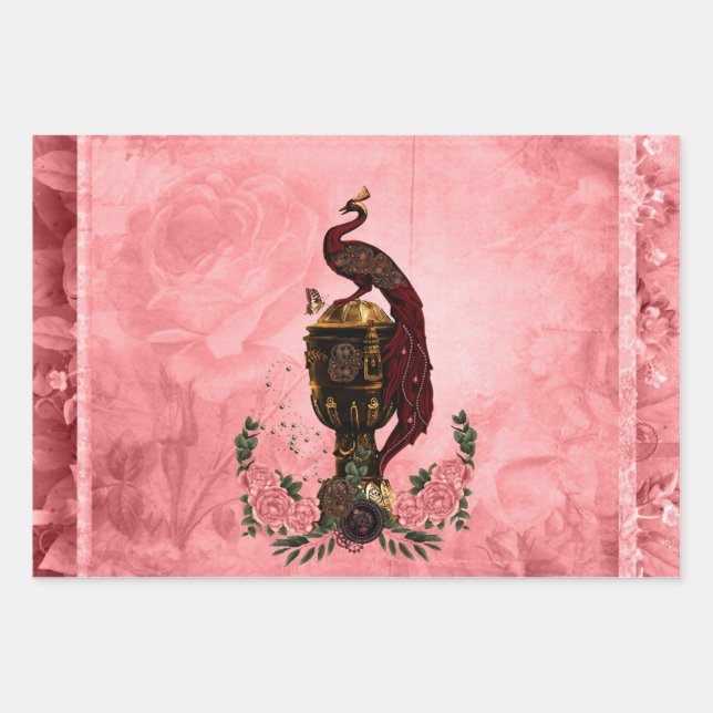 Wonderful steampunk peacock wrapping paper sheet (Front)