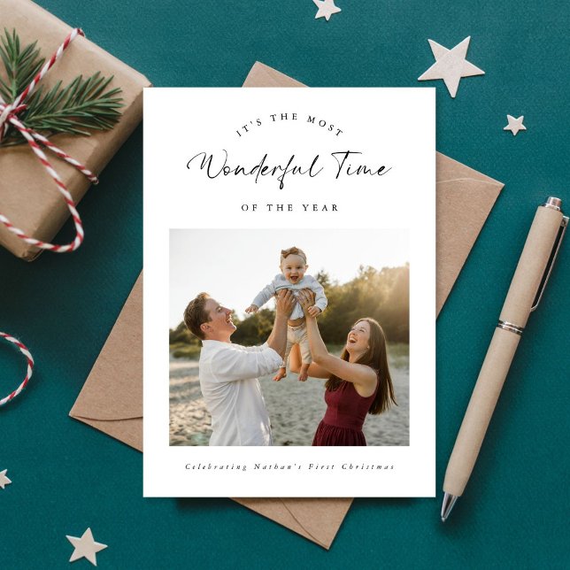 Wonderful Time Baby’s First Christmas Family Photo Holiday Card (Creator Uploaded)