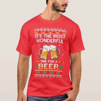Wonderful Time For A Beer Ugly Christmas Xmas T-Shirt