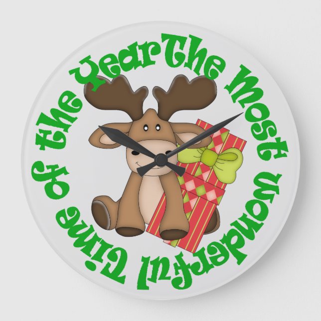 Wonderful Time Moose Holiday Large Clock (Front)
