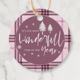 Wonderful Time Of The Year Pink Plaid Christmas Favour Tags