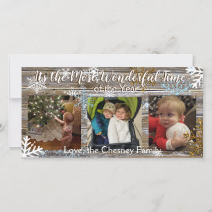 Wonderful Time of the Year Snowflakes and Wood Card