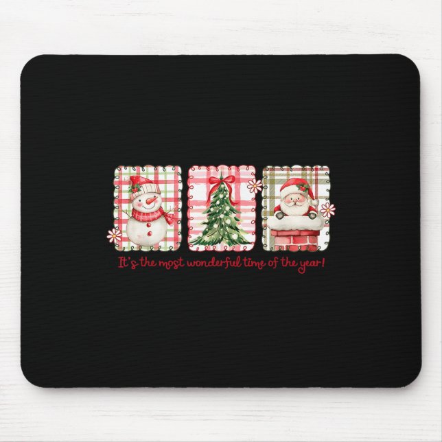Wonderful Time Of Year Merry Xmas Santa Snowman Xm Mouse Pad (Front)