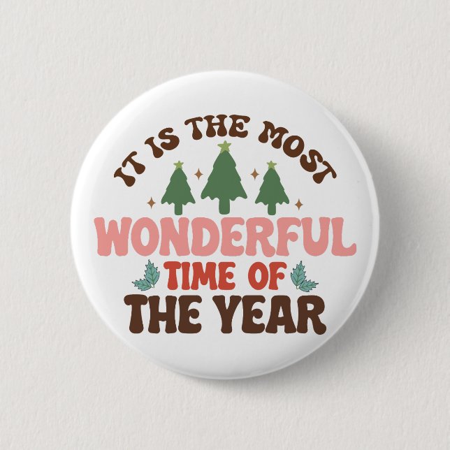 Wonderful Time Retro Groovy Christmas Holidays 6 Cm Round Badge (Front)