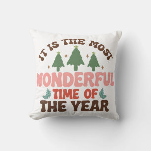 Wonderful Time Retro Groovy Christmas Holidays Cushion