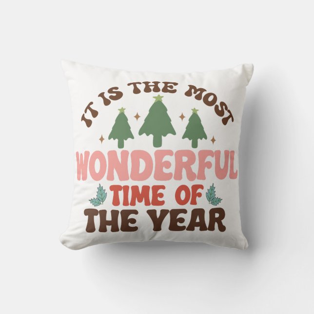 Wonderful Time Retro Groovy Christmas Holidays Cushion (Front)