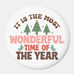 Wonderful Time Retro Groovy Christmas Holidays Magnet