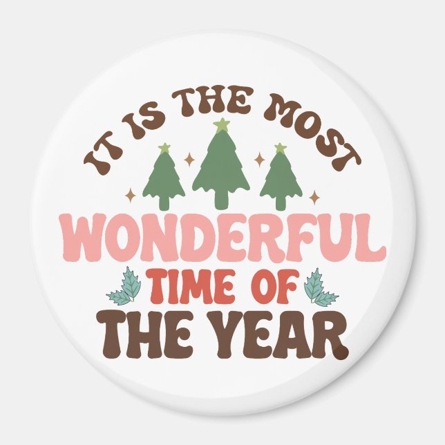 Wonderful Time Retro Groovy Christmas Holidays Magnet (Front)