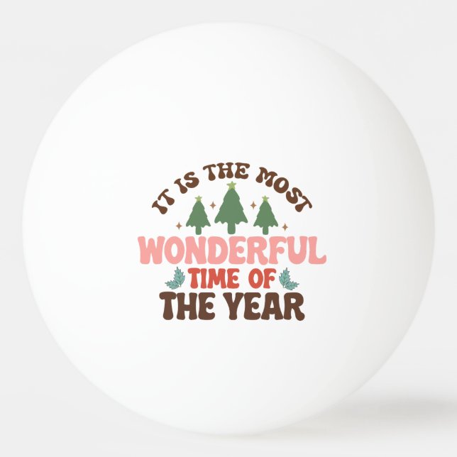 Wonderful Time Retro Groovy Christmas Holidays Ping Pong Ball (Front)
