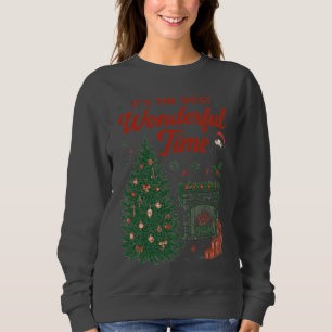 Wonderful Time Vintage Christmas Illustration Fire Sweatshirt