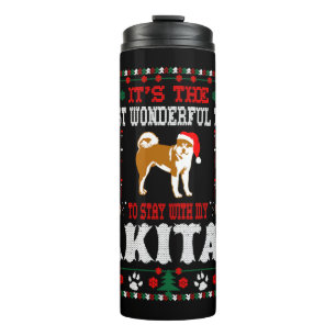 Wonderful Time With Akita Christmas Ugly Sweater Thermal Tumbler