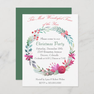 Wonderful Time Wreath Christmas Party Invitation