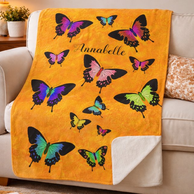 Wonderful Vivid Butterflies with Name Personalise Sherpa Blanket (Creator Uploaded)