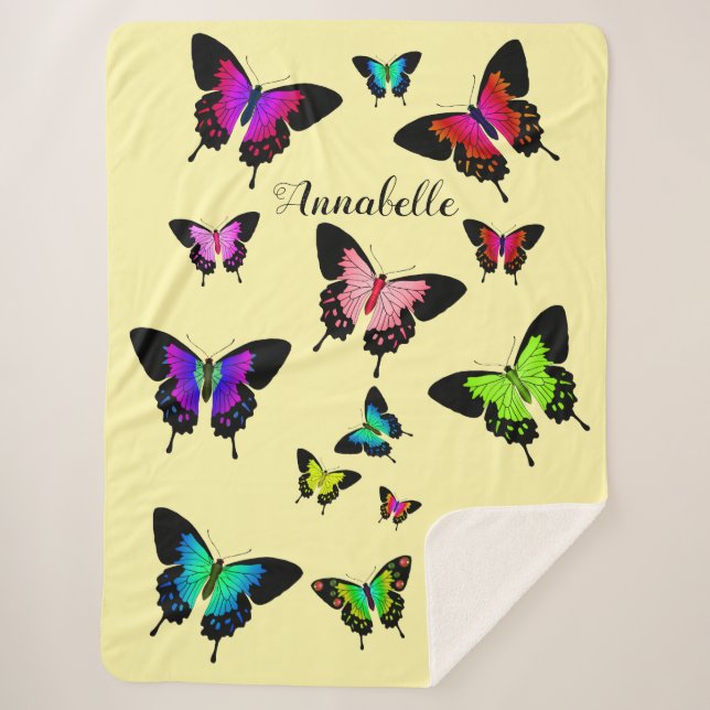 Wonderful Vivid Butterflies with Name Personalise Sherpa Blanket (Front)