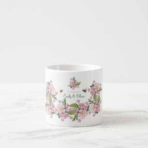 Wonderful watercolor apple tree flowers and bее espresso cup