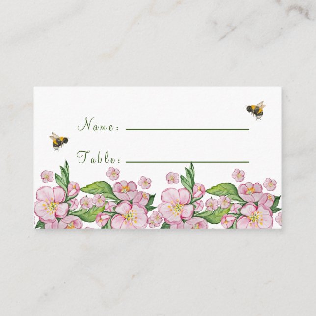 Wonderful watercolor apple tree flowers and bees enclosure card (Back)