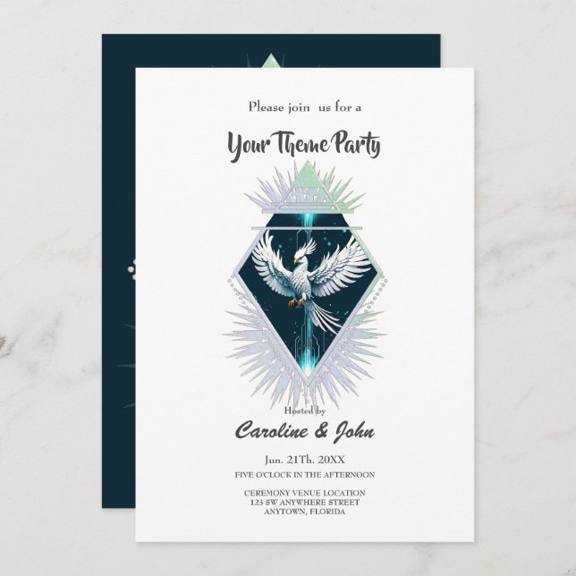 Wonderful white fantasy phoenix.  invitation (Front/Back)