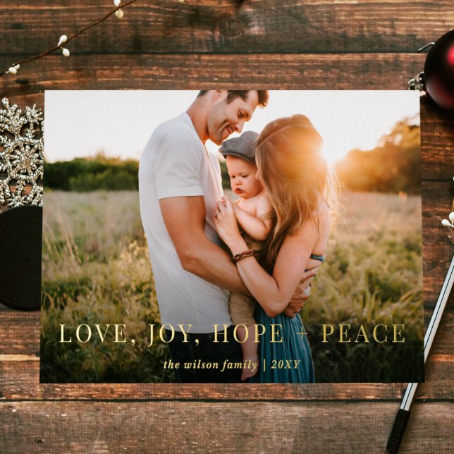 Wonderful Wishes Modern Full Photo   Foil Holiday Card (Creator Uploaded)