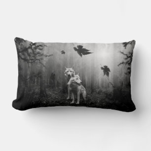 Wonderful Wolves Black and White Leaf Us Alone Lumbar Cushion