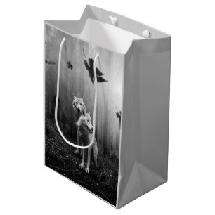 Wonderful Wolves Black and White Leaf Us Alone  Medium Gift Bag