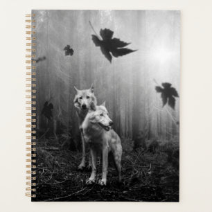 Wonderful Wolves Black and White Leaf Us Alone Planner