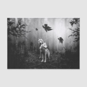 Wonderful Wolves Black and White Leaf Us Alone Tissue Paper