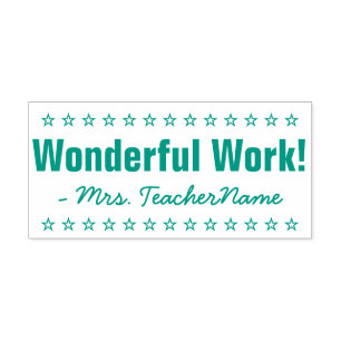 "Wonderful Work!" + Instructor Name Rubber Stamp