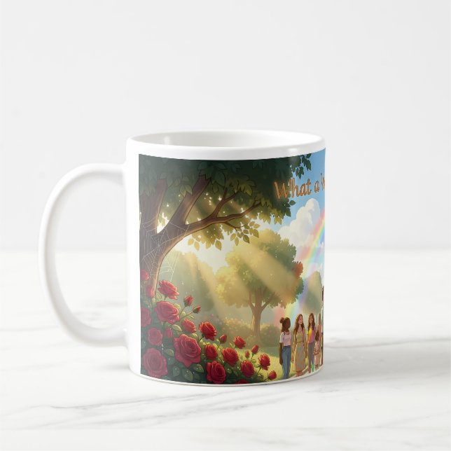 Wonderful World Rainbow Garden Scene Mug (Left)