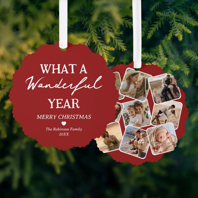 Wonderful Year Photo Collage Red Christmas Tree Decoration Card (Creator Uploaded)