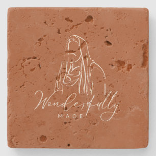Wonderfully Made Brown White Jesus Line Art Gift Stone Coaster