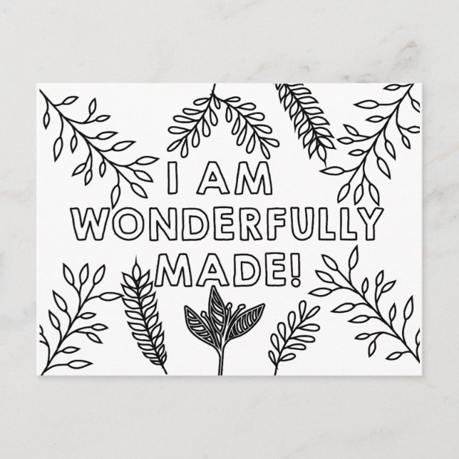 Wonderfully Made Christian Children's Colouring Postcard (Front)
