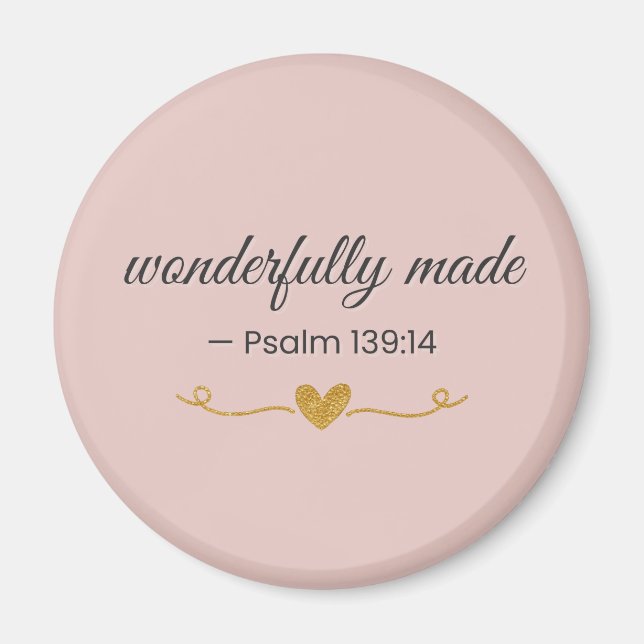 Wonderfully Made – Psalm 139:14 Pink Magnet (Front)